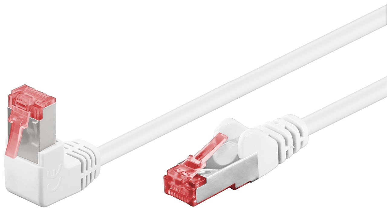CAT 6 Patch Cable 1x 90° Angled, S/FTP (PiMF), Hvid, 3M