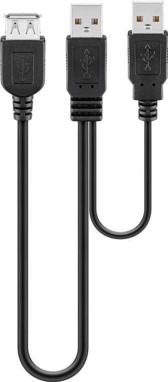 Goobay 93353 USB 2.0 Hi-Speed Dual-Power Cable, Black, 0.3m Length
