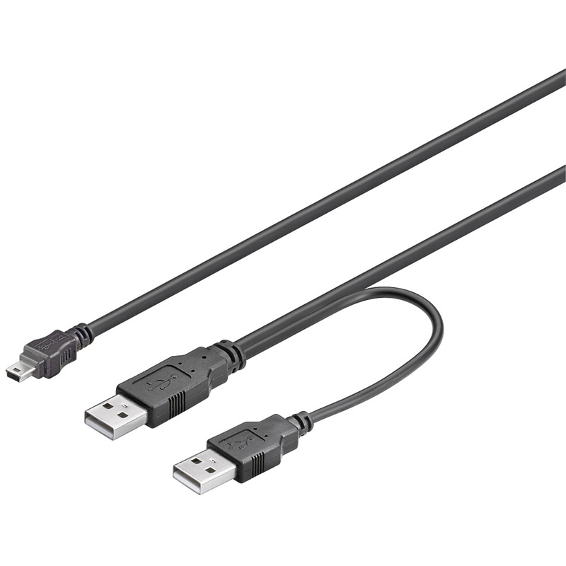 Goobay 93587 USB 2.0 Hi-Speed Dual-Power Cable, Black, 0.6m Length