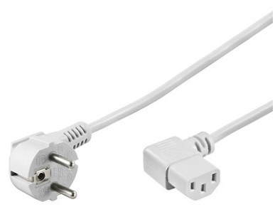 Powerkabel, IEC apparatstik han/hun, 5m, Hvid vinklet