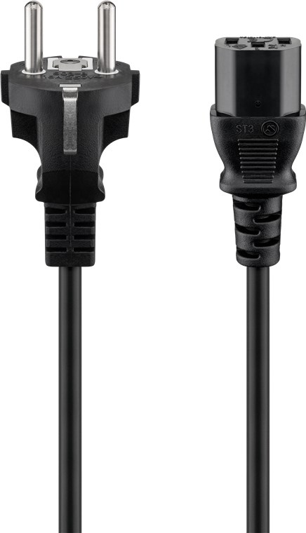 IEC Cord, 2 m, Black<br>safety plug (type F, CEE 7/7) > Appliance socket C13