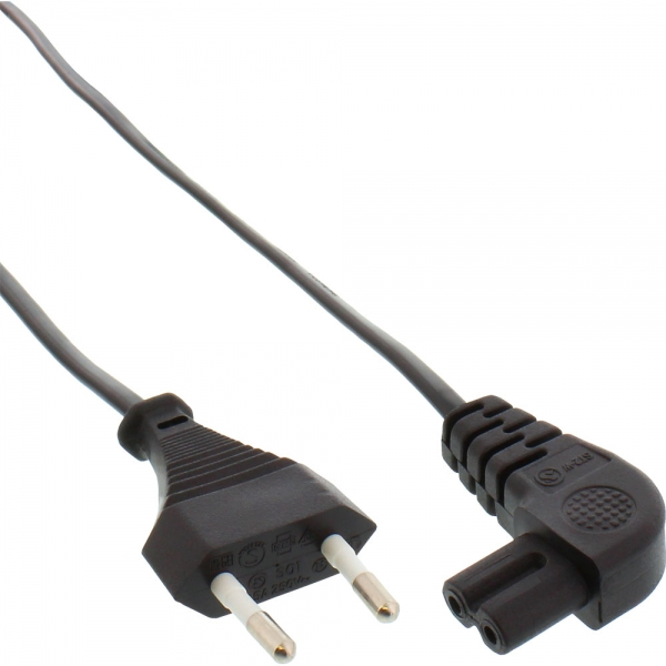 Powerkabel, Euro han/Euro (8) hun vinkel, 2 m, sort