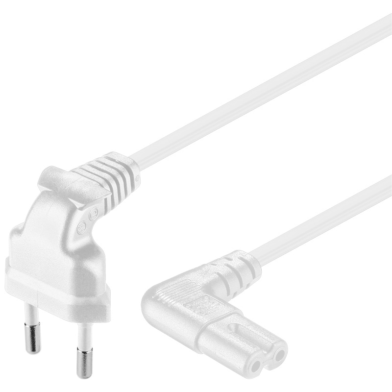 Connection Cable Euro Plug Angled at Both Ends, 0.75 m, White