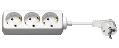 Power 3-stikdåse, Schuko stik, 3 m kabel, hvid		