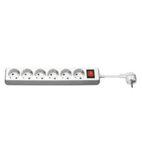 AC power sockets with switch, 6x CEE 7/4 jack children security NK 600S-150 CS WHITE SCHALTER 1.5m