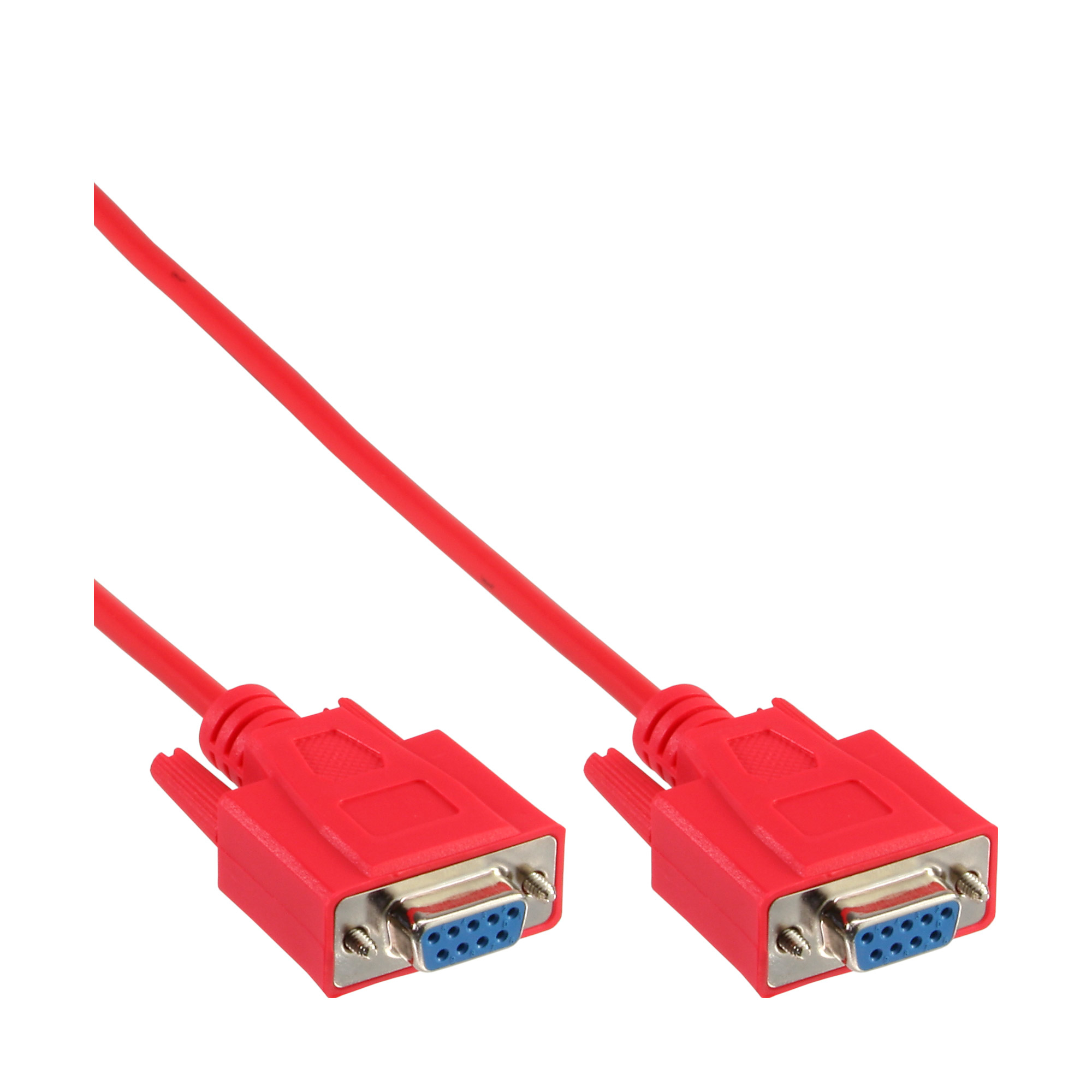 Null-modem kabel, 9 pol SUB-D hun/hun, rød, 3 m