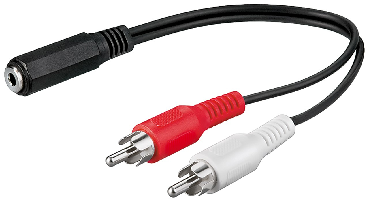 Audio adapter, 3,5 mm st. jack hun/2xPhono han, 0,2 m