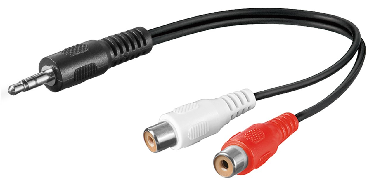Goobay 50600 3.5 mm Audio Cable Adapter, Male to Stereo RCA Female, Black, 0.2 m Cable Length, H...