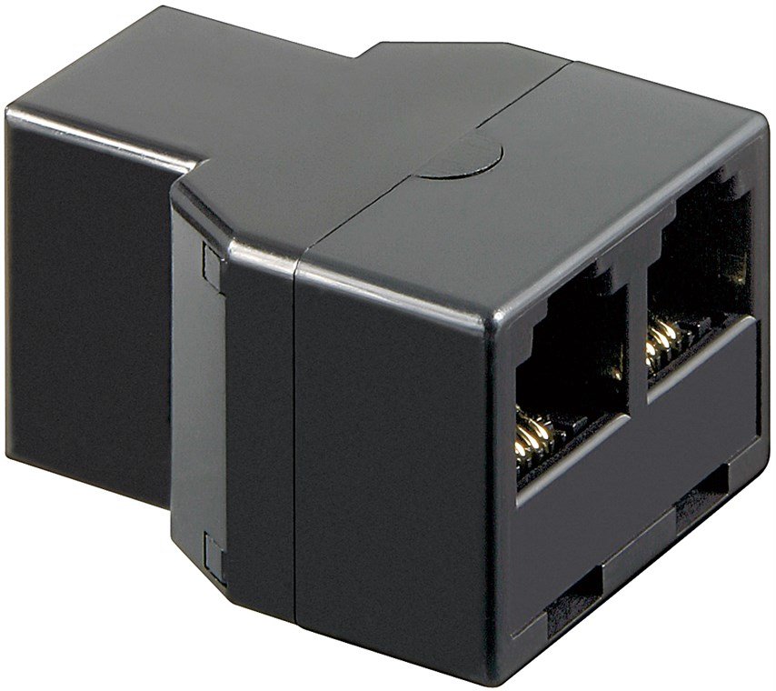 Telefonadapter, 1xRJ11 hun/2xRJ11 hun, sort