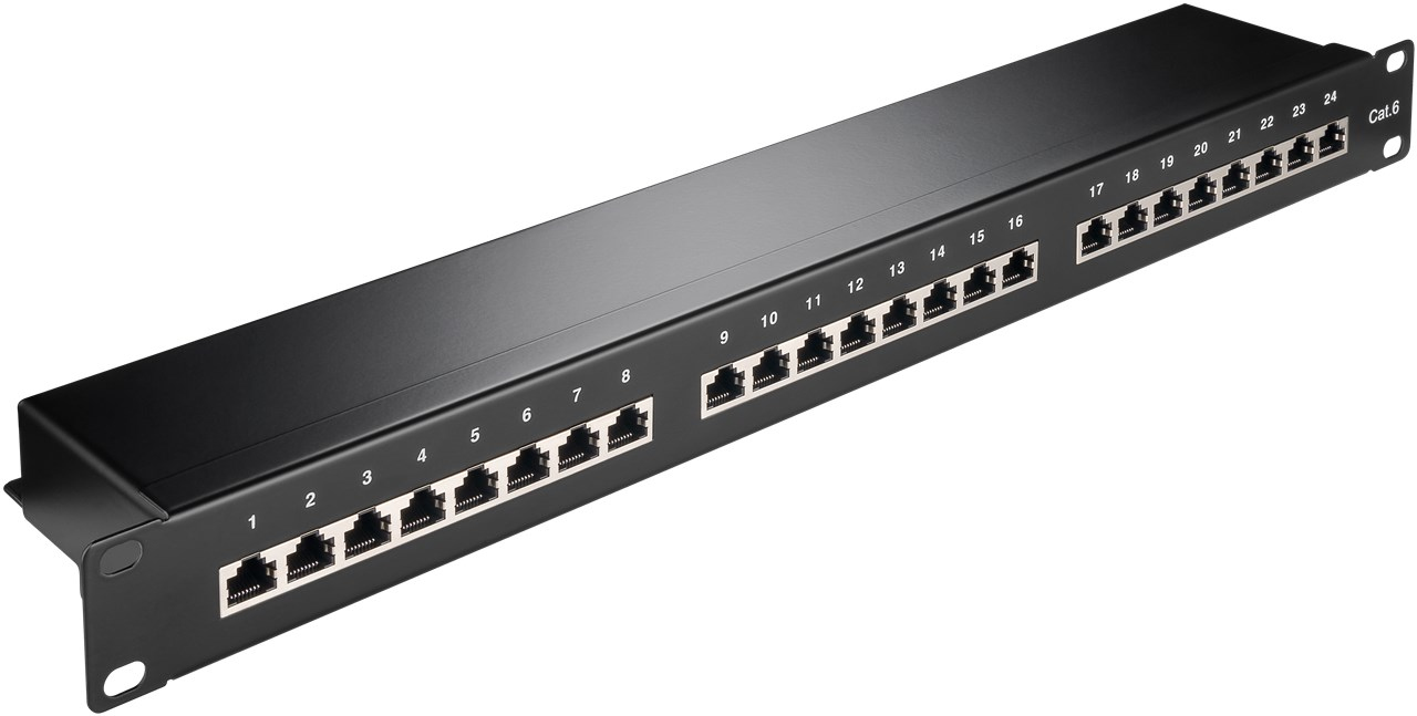 CAT 6 19-tommer (48,3 cm) patchpanel, 24 porte, (1 U)