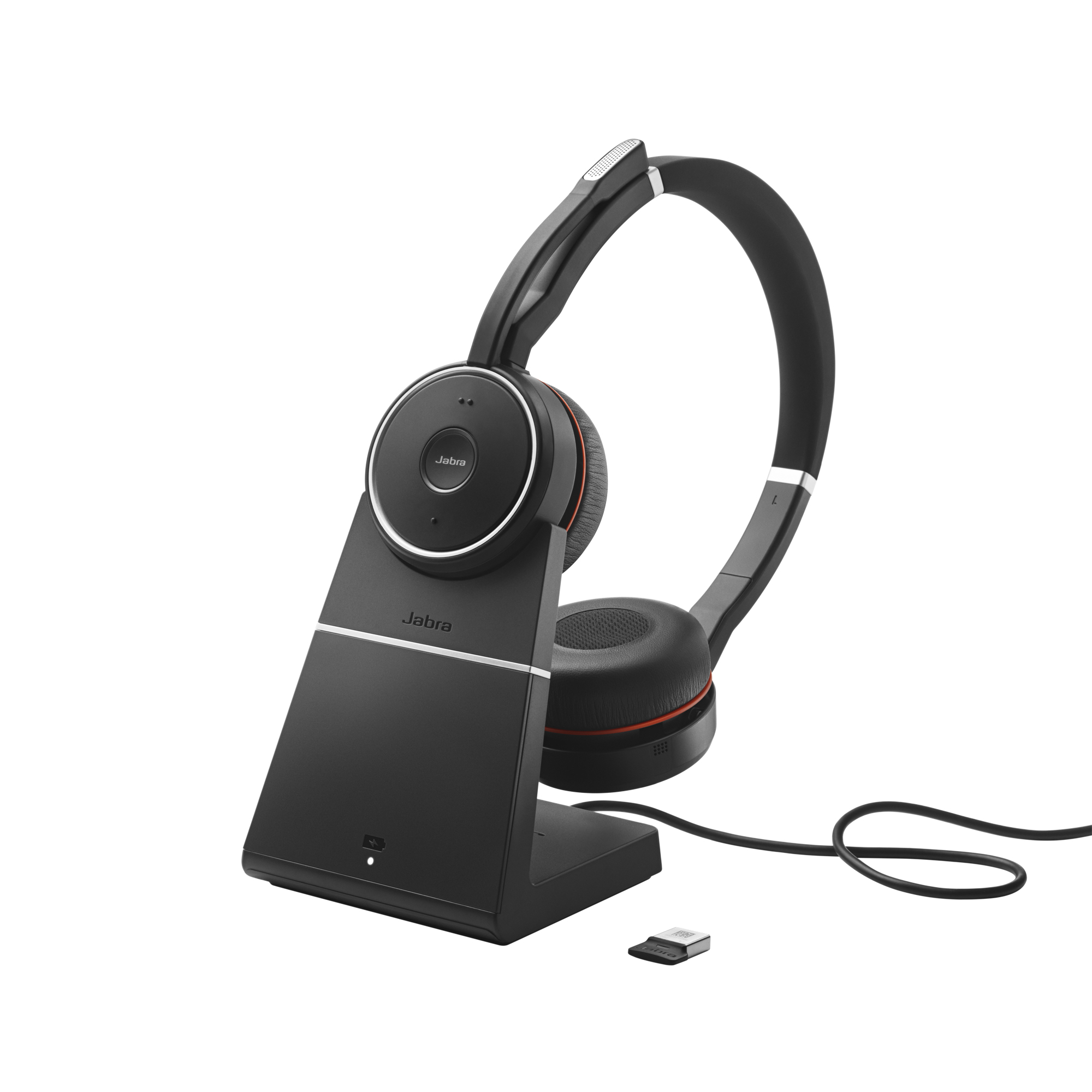 Jabra Evolve 75 MS Stereo Headset Kabel & trådløs Kontor/Callcenter Micro-USB Bluetooth Sort, Rød