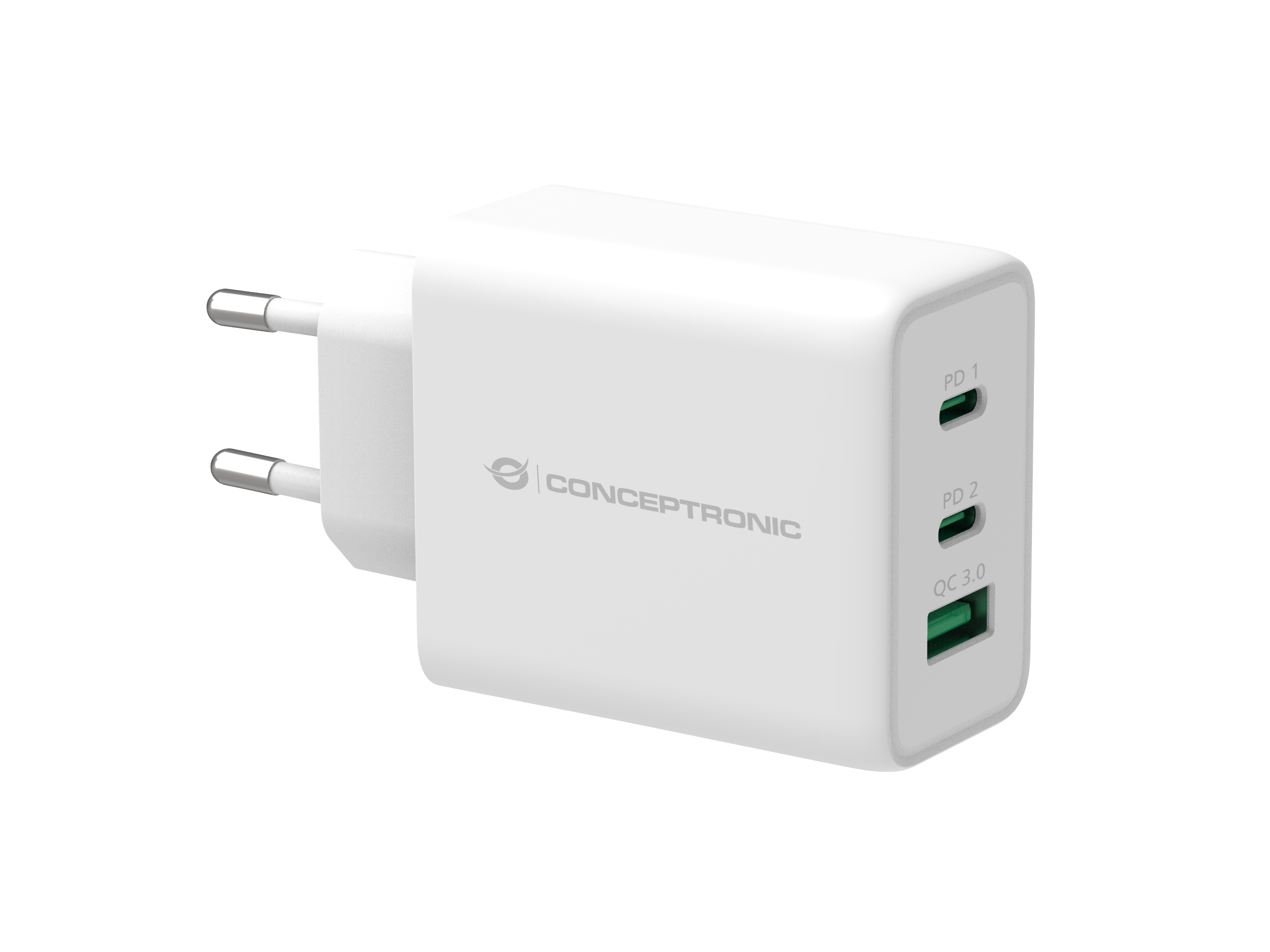 CONCEPTRONIC Ladegerät 3Port  65W,2xUSB-C/1xUSC-A PD weiß
