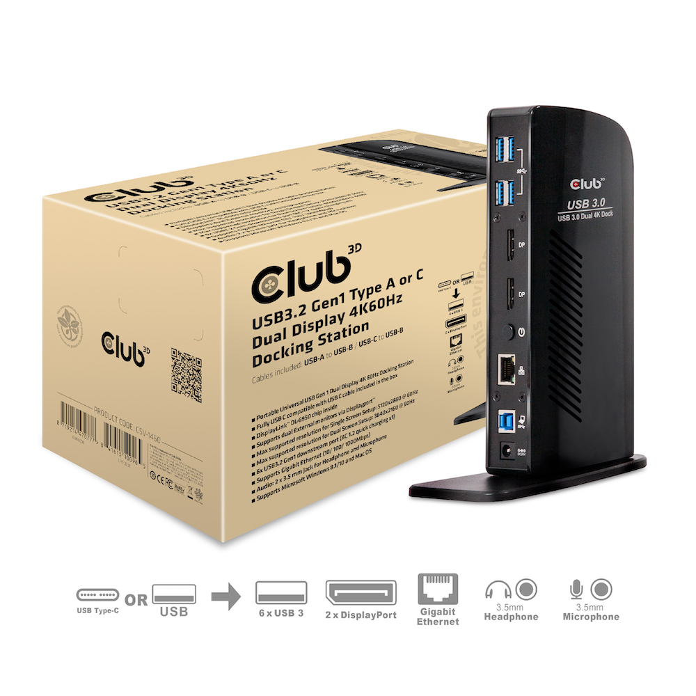 4K Dual Dock 2x 60Hz 6xUSB3.0 2xDP LAN Lyd