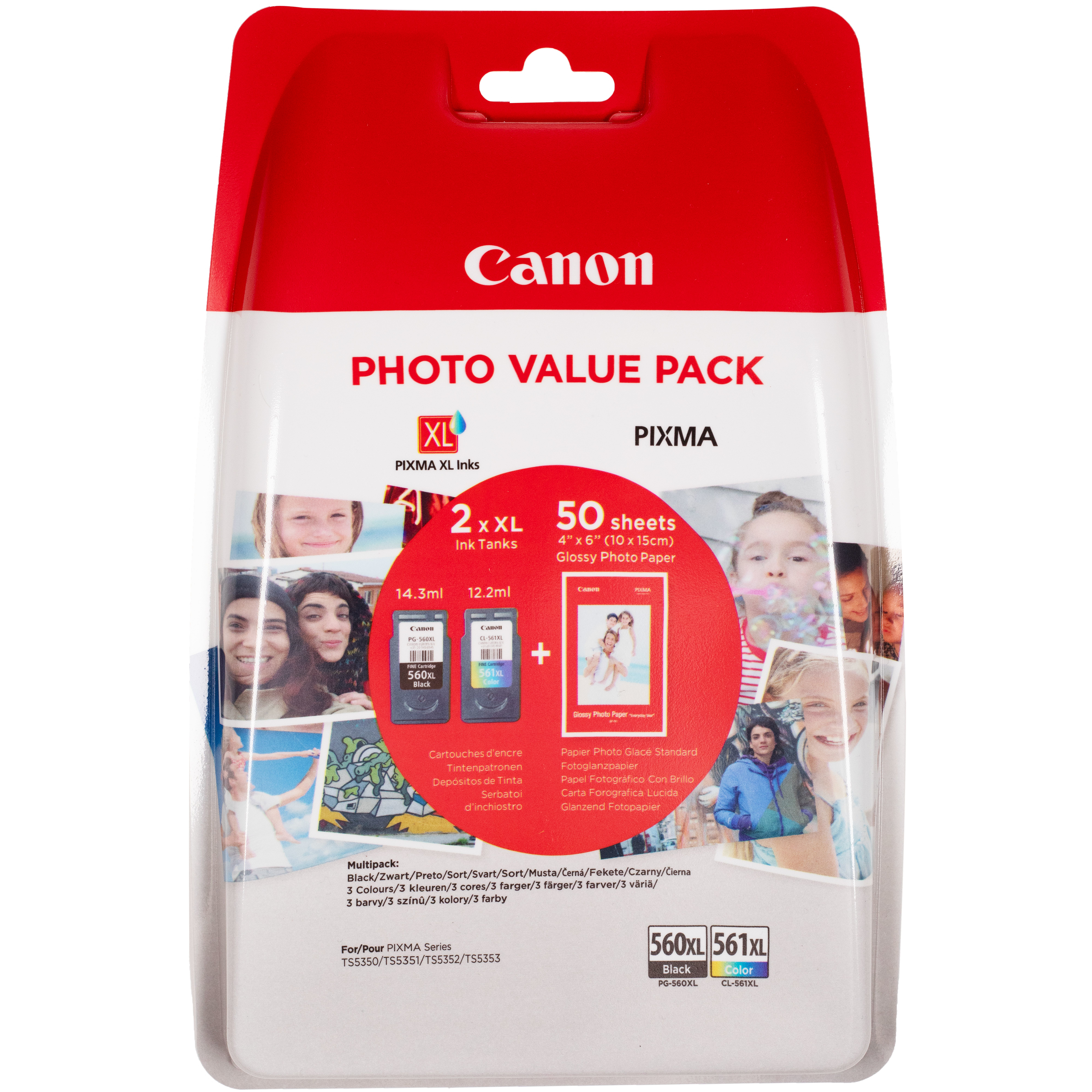 CANON CRG PG-560XL/CL-561XL PHOTO VALUE BL 4x6 Phot PaperGP-501 50sheets + XL Black & XL Colour ...