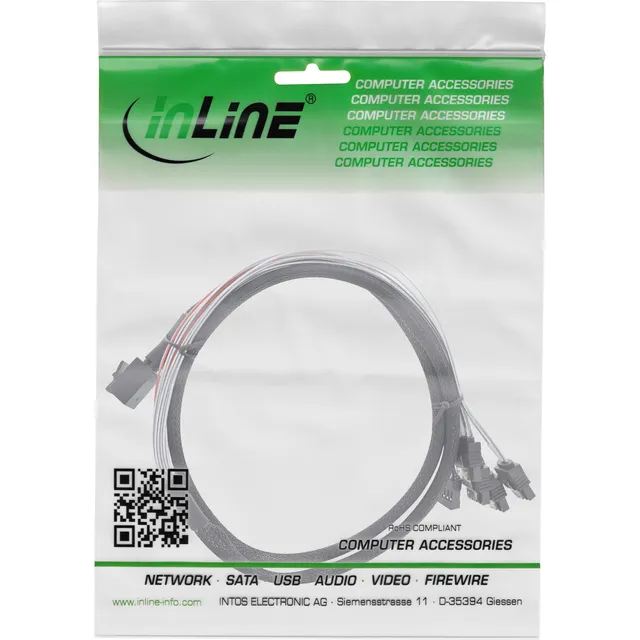 InLine SATA- / SAS-Kabel - mit Sidebands - gerade durchgeführt - 4-Lane - 4x Mini SAS HD (SFF-86...