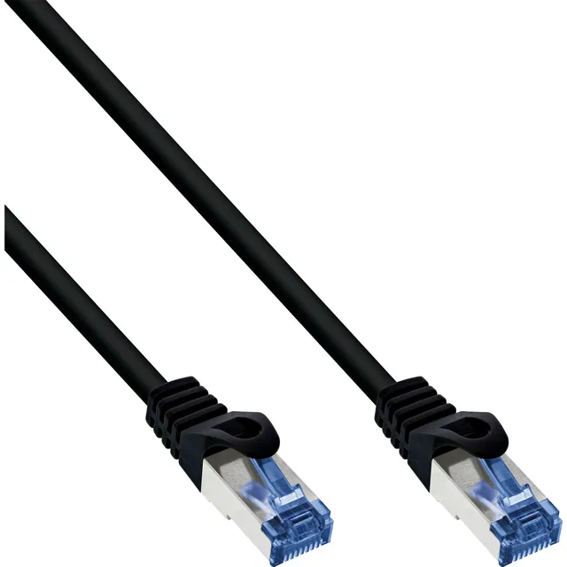 Patch kabel, S/FTP CAT6A, 7,5m, Sort, Udendørs