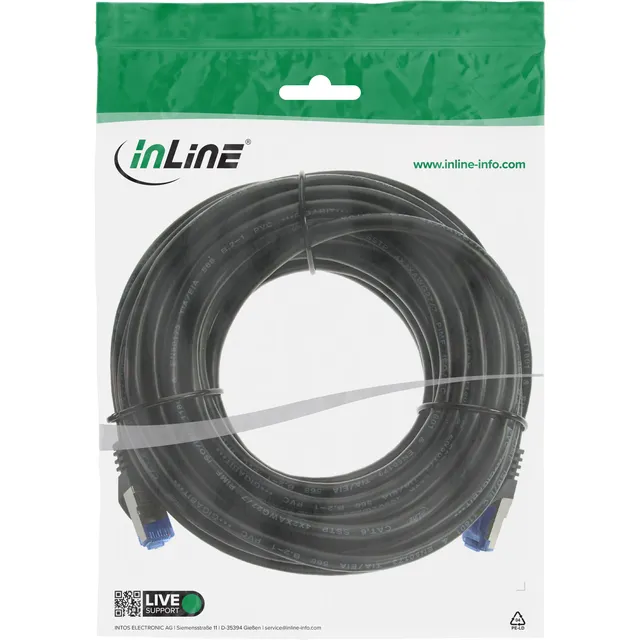 Patch kabel, S/FTP CAT6A, 7,5m, Sort, Udendørs