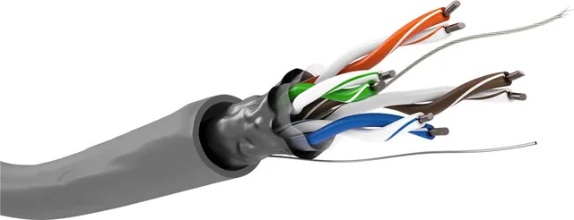 Installationskabel grå (stiv), F/UTP CAT5E, 100 m på spole, CCA