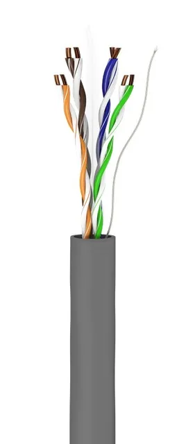 Installationskabel (stiv), UTP CAT6, grå, 100 m på spole, 100% Cu