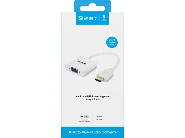 Sandberg HDMI to VGA+Audio Converter, *HDMIM, *VGAF