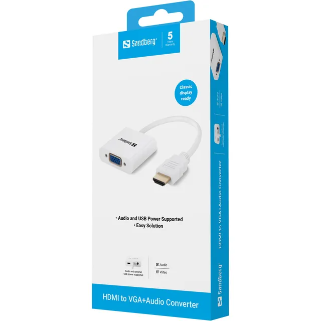 Sandberg HDMI to VGA+Audio Converter, *HDMIM, *VGAF