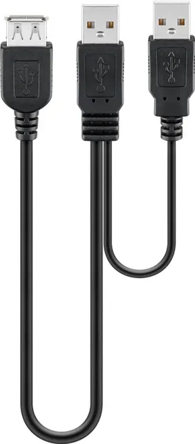 Goobay 93353 USB 2.0 Hi-Speed Dual-Power Cable, Black, 0.3m Length