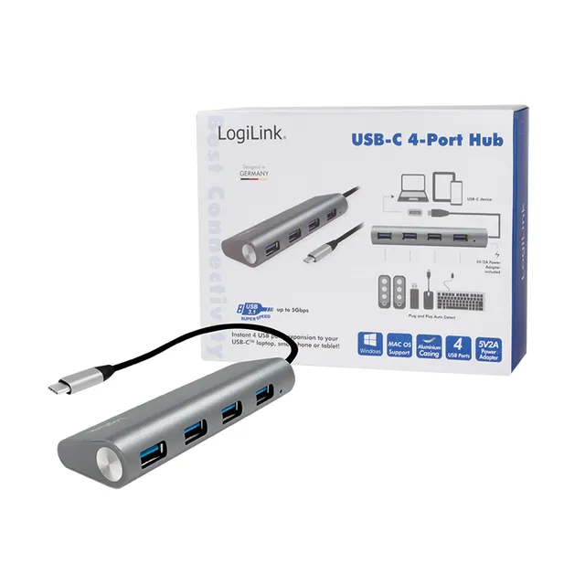USB-C 4 port HUB Aluminium 5V PSU