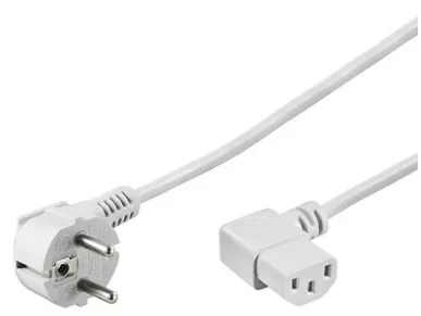 Powerkabel, IEC apparatstik han/hun, 5m, Hvid vinklet