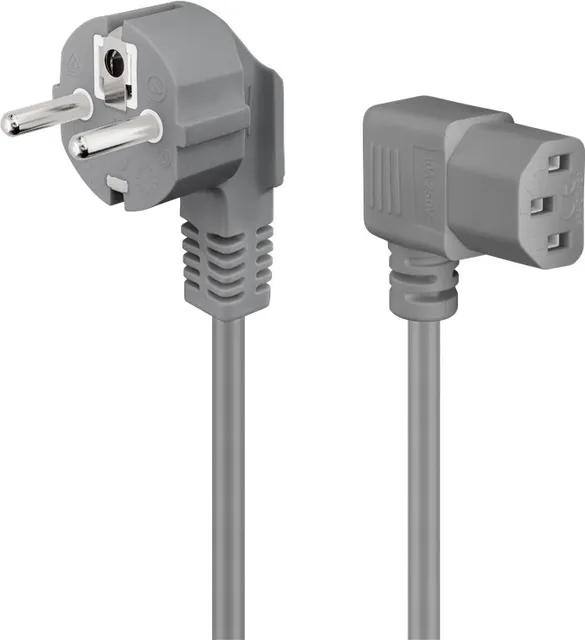 Powerkabel Schuko/vinklet IEC hun, 2 m, grå