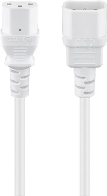 Powerkabel, IEC apparatstik han/hun, 3,0 m, Hvid