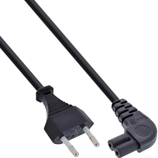 Powerkabel, Euro han/Euro (8) hun vinkel, 2 m, sort