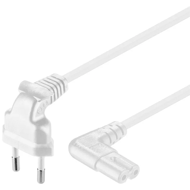 Connection Cable Euro Plug Angled at Both Ends, 0.75 m, White