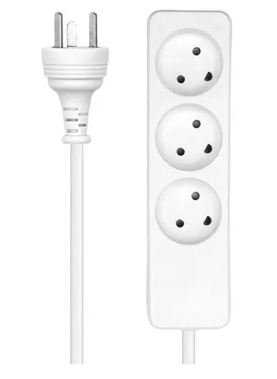 Power 3-stikdåse, dansk jord, 5 m kabel, hvid