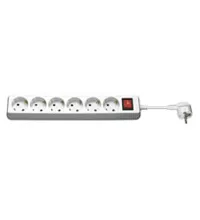 AC power sockets with switch, 6x CEE 7/4 jack children security NK 600S-150 CS WHITE SCHALTER 1.5m