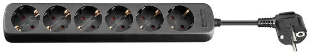 Power 6-stikdåse, Schuko stik, 5 m kabel, sort