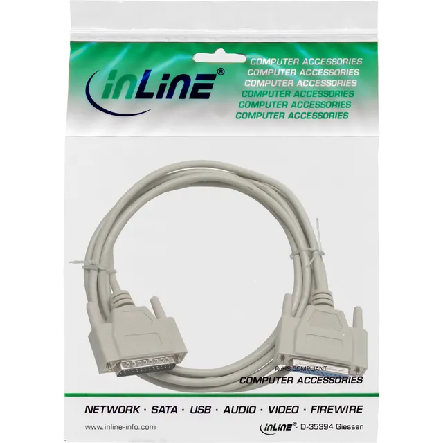 Data kabel, parallel, 25 pol SUB-D han/hun, 2 m