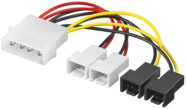 Goobay 93632 Power Cable/Adapter for PC Fans, 5.25" Male to Fan, 2X 12 V/2X 5 V, 0.15m Length