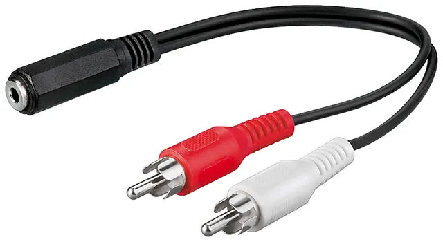 Audio adapter, 3,5 mm st. jack hun/2xPhono han, 0,2 m