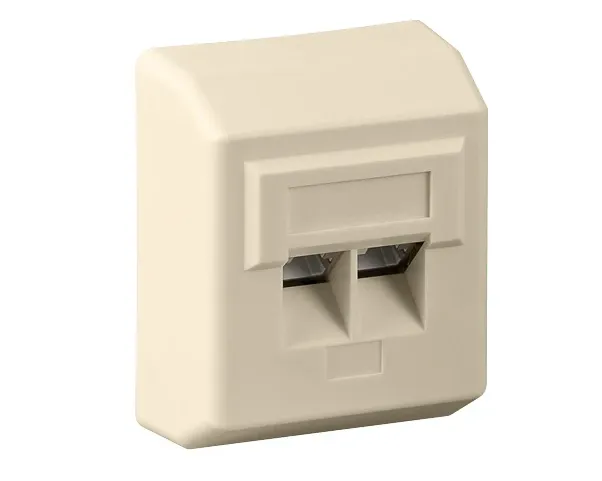 CAT5E stikdåse, udvendig, 2xRJ45, beige