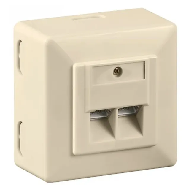 CAT6 stikdåse, udvendig, 2xRJ45, beige