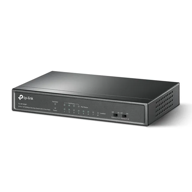 TP-Link PoE Switch 8-Port 100 Mbps, 4 PoE ports up to 15.4 W for each PoE port and 57 W for all ...