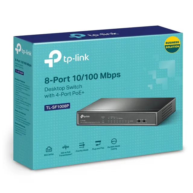 TP-Link PoE Switch 8-Port 100 Mbps, 4 PoE ports up to 15.4 W for each PoE port and 57 W for all ...
