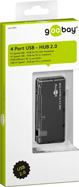 USB2 hub 4 port, u. strÃ¸mforsyn, slimline SORT