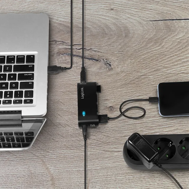 LogiLink 4-Port USB 2.0 Hub with Power Supply - Black