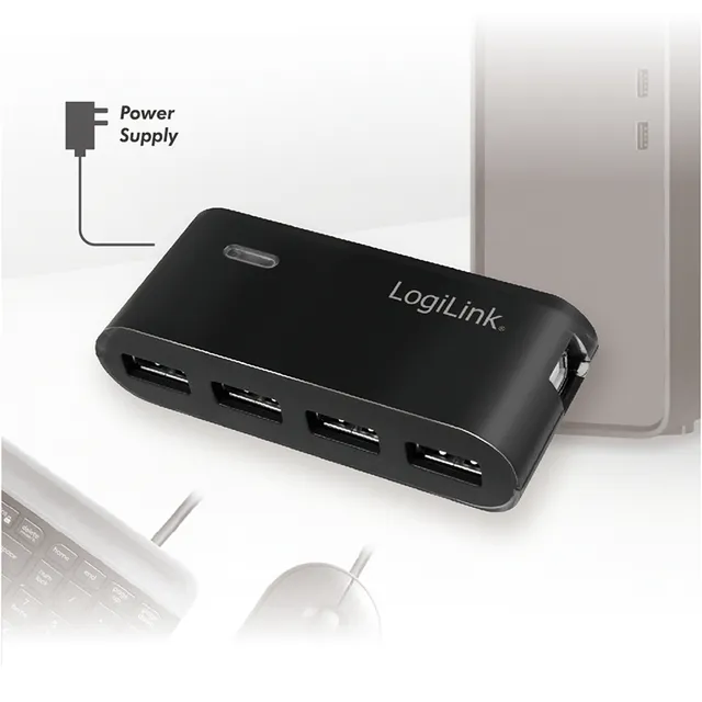 LogiLink 4-Port USB 2.0 Hub with Power Supply - Black
