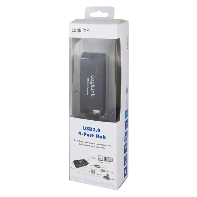 LogiLink 4-Port USB 2.0 Hub with Power Supply - Black