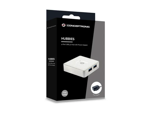 Conceptronic HUBBIES03W interface hub USB 3.2 Gen 1 (3.1 Gen 1) Type-A 5000 Mbit/s Hvid