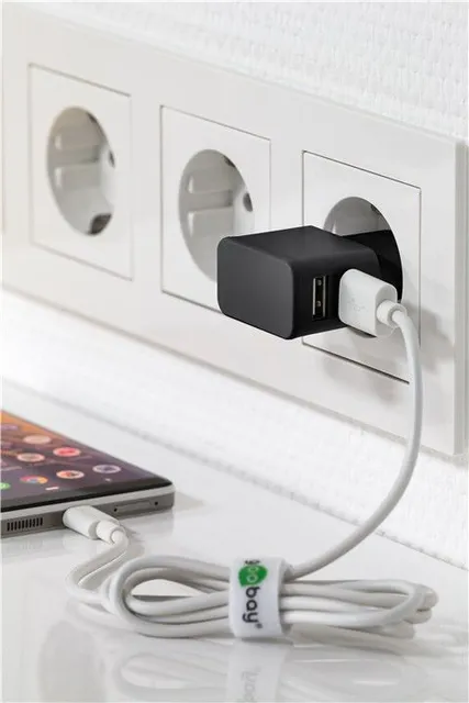 Goobay 44952 2x USB Charger Extra Compact Design, 2x USB, Black, 1
