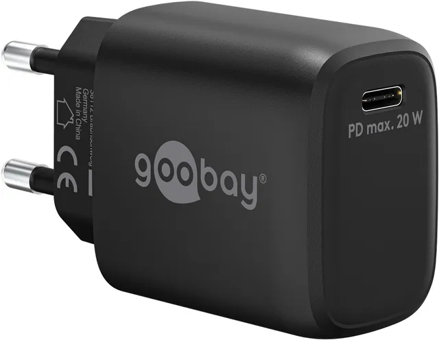 Strømforsyning 230 V til 1xUSB-C Hun 20W Sort