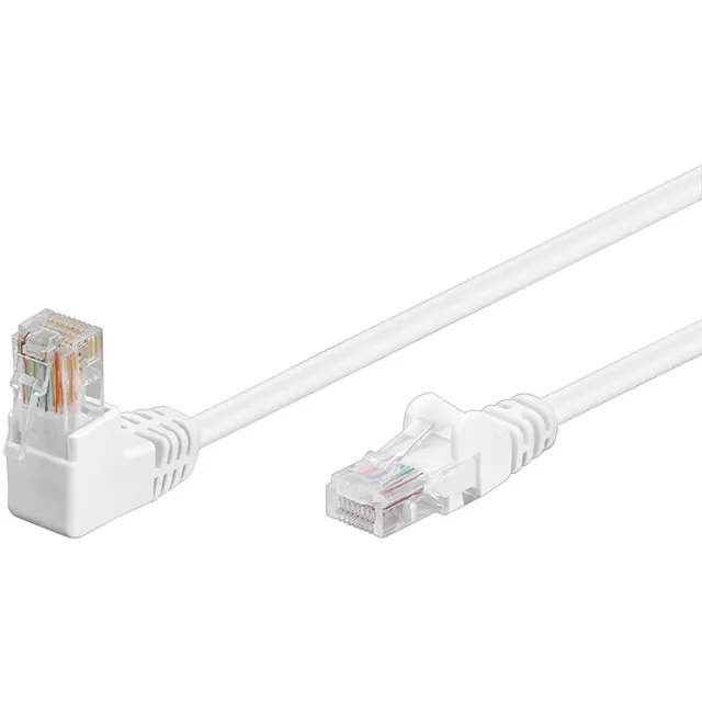 Patch kabel, UTP CAT5E, HVID, 2 m 90 grader vinklet